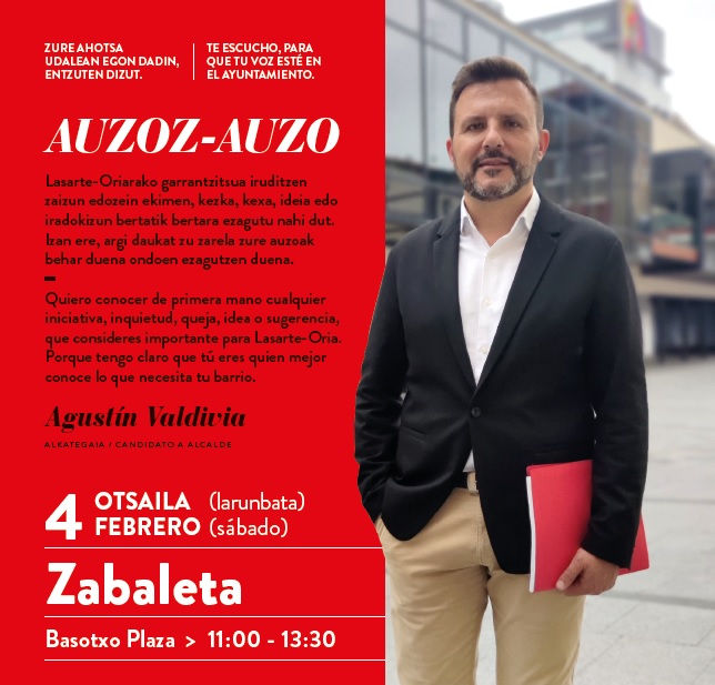 Agustin Valdivia PSE-EEko alkategaia Zabaleta auzoan izan da. Zatoz Basotxo plazan dagoen karpara.