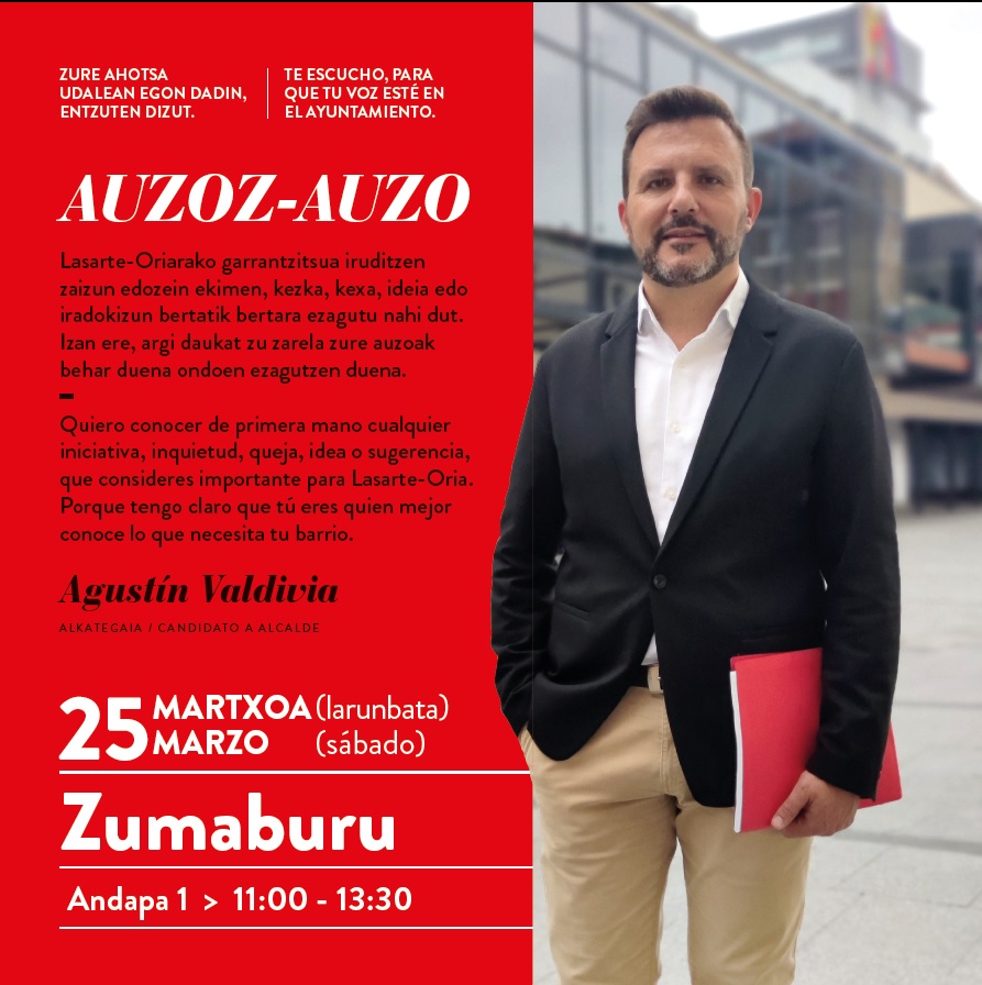 Zumaburu: El candidato del PSE-EE a alcalde, Agustín Valdivia, visita tu barrio. Visita la carpa instalada en Andapa.